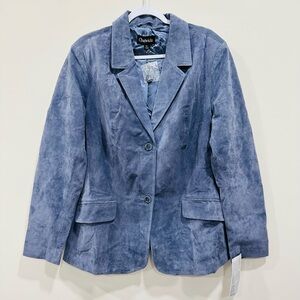 NWT Chadwick's Women's Blue Blazer Suede Leather Two Button Size 18T